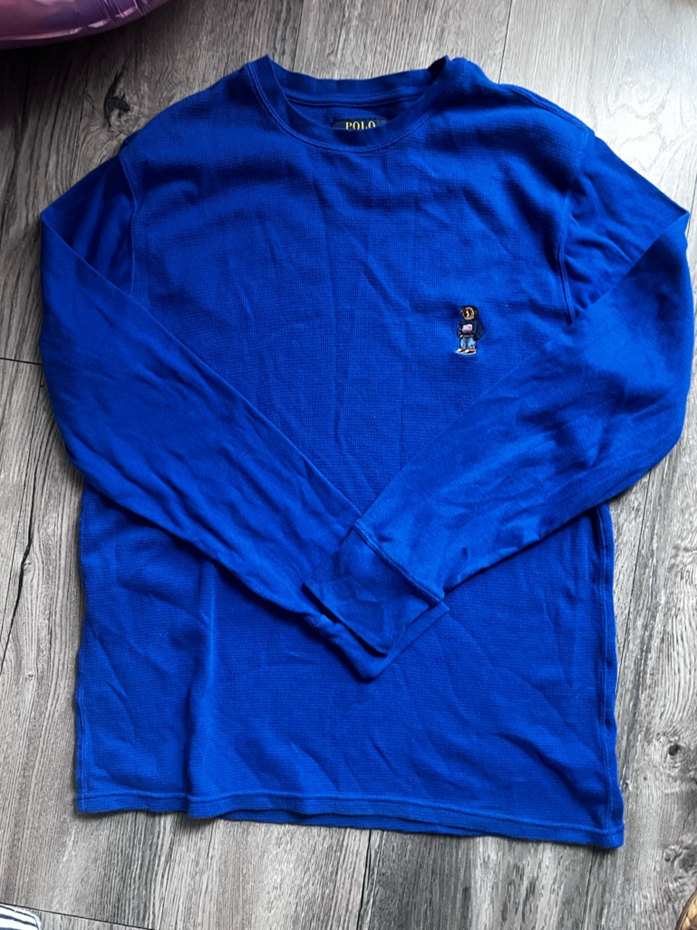 Polo Ralph Lauren Mens knit Bear logo Folded Waffle Long-Sleeve Shirt L - Picture 2 of 10